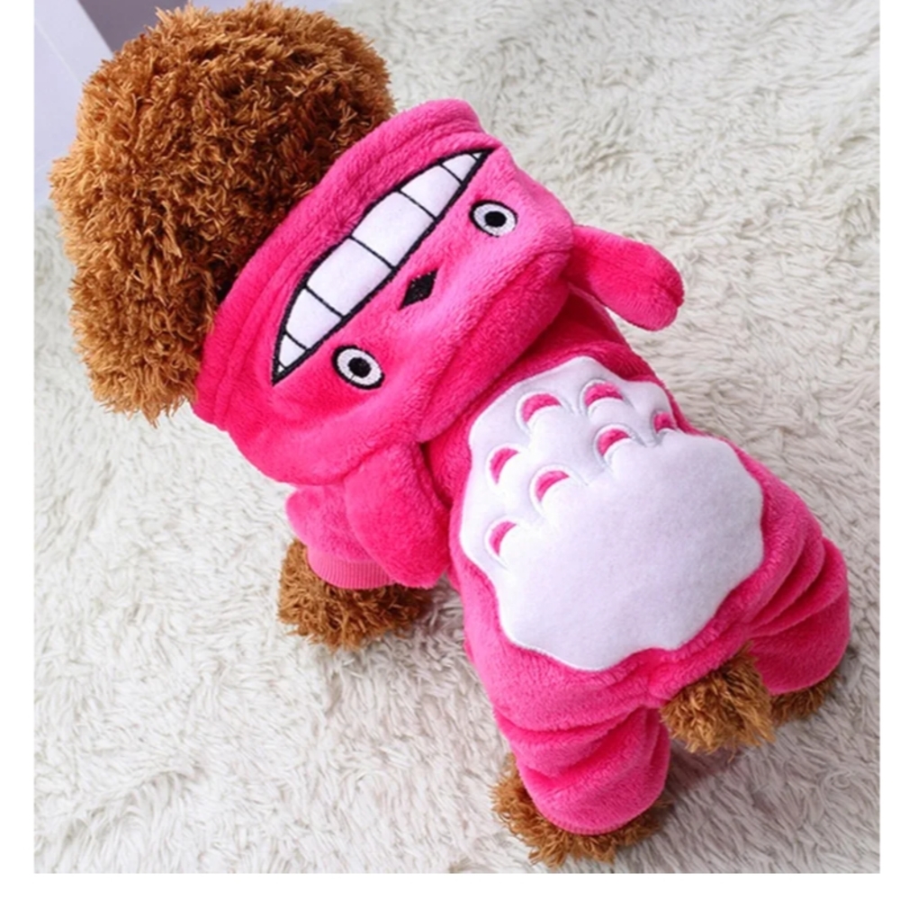 NWOT Fleecy Pink Dog Costume with Fun Face Design